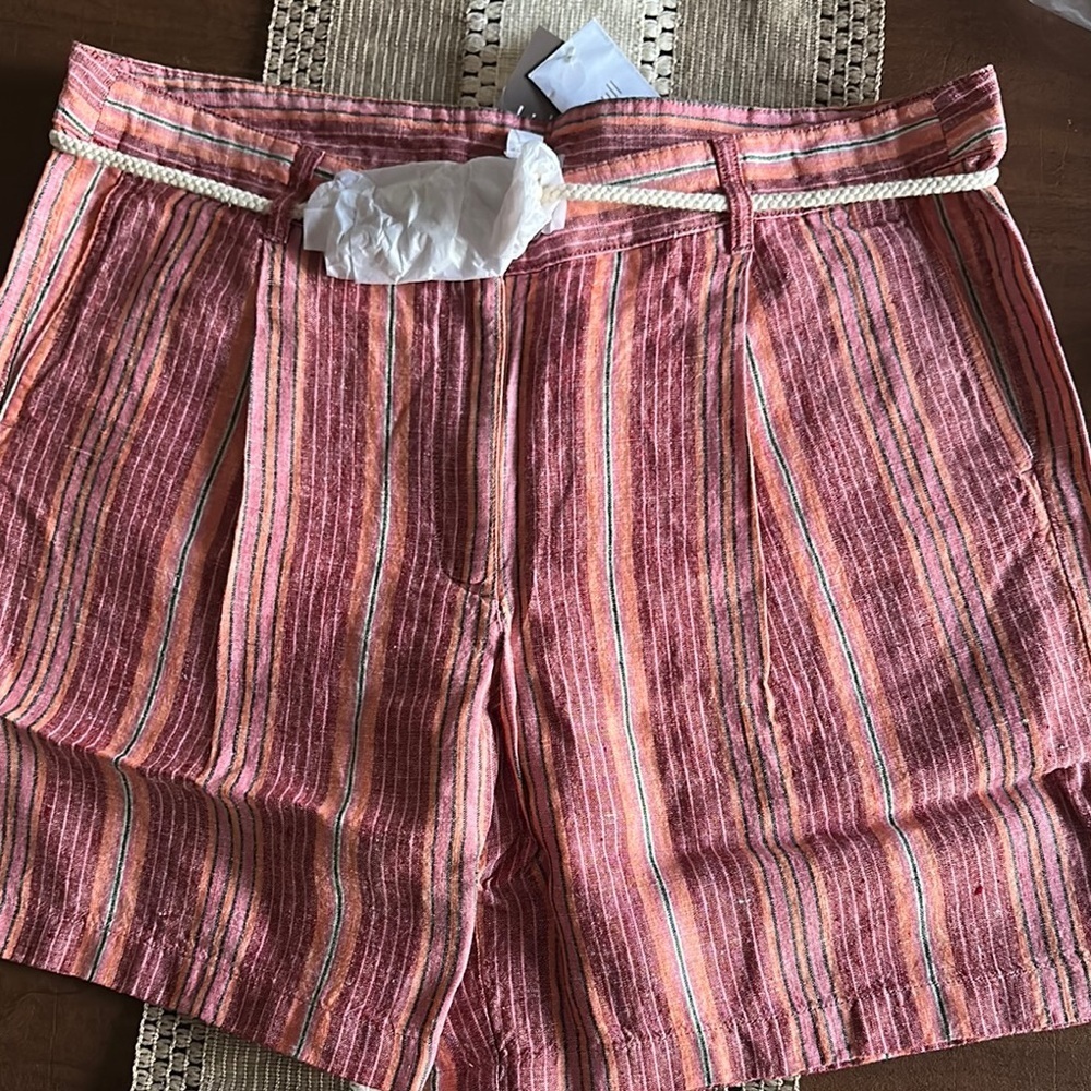 NWT J.Jill Striped Shorts, Sz 14, Rope Belt, Slash Side Pockets - Picture 3 of 9